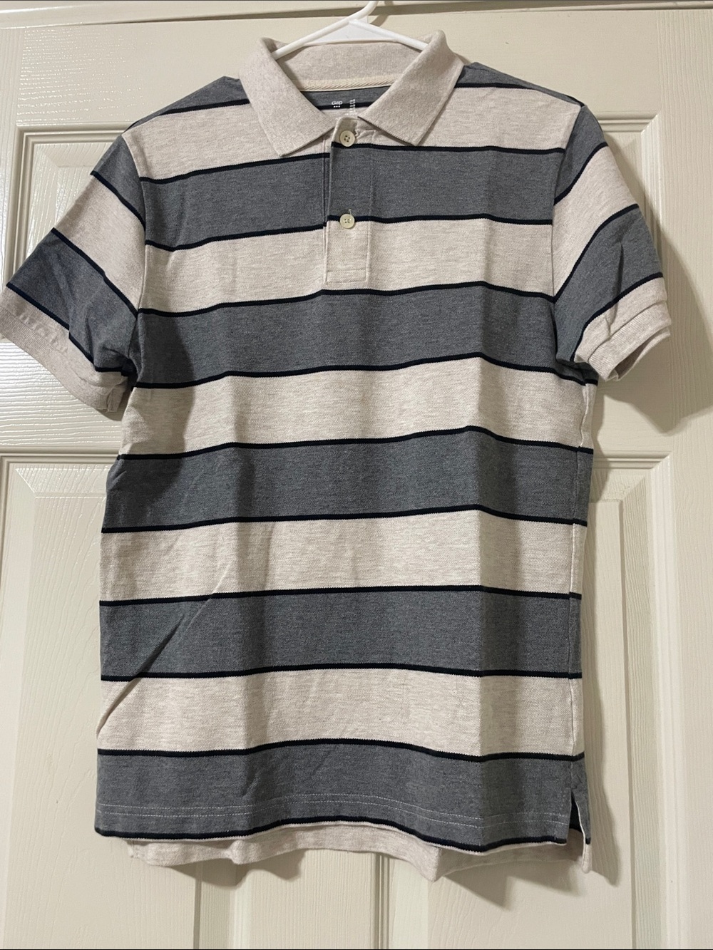 GAP Striped Polo in Beige and Dark Gray - Picture 2 of 4